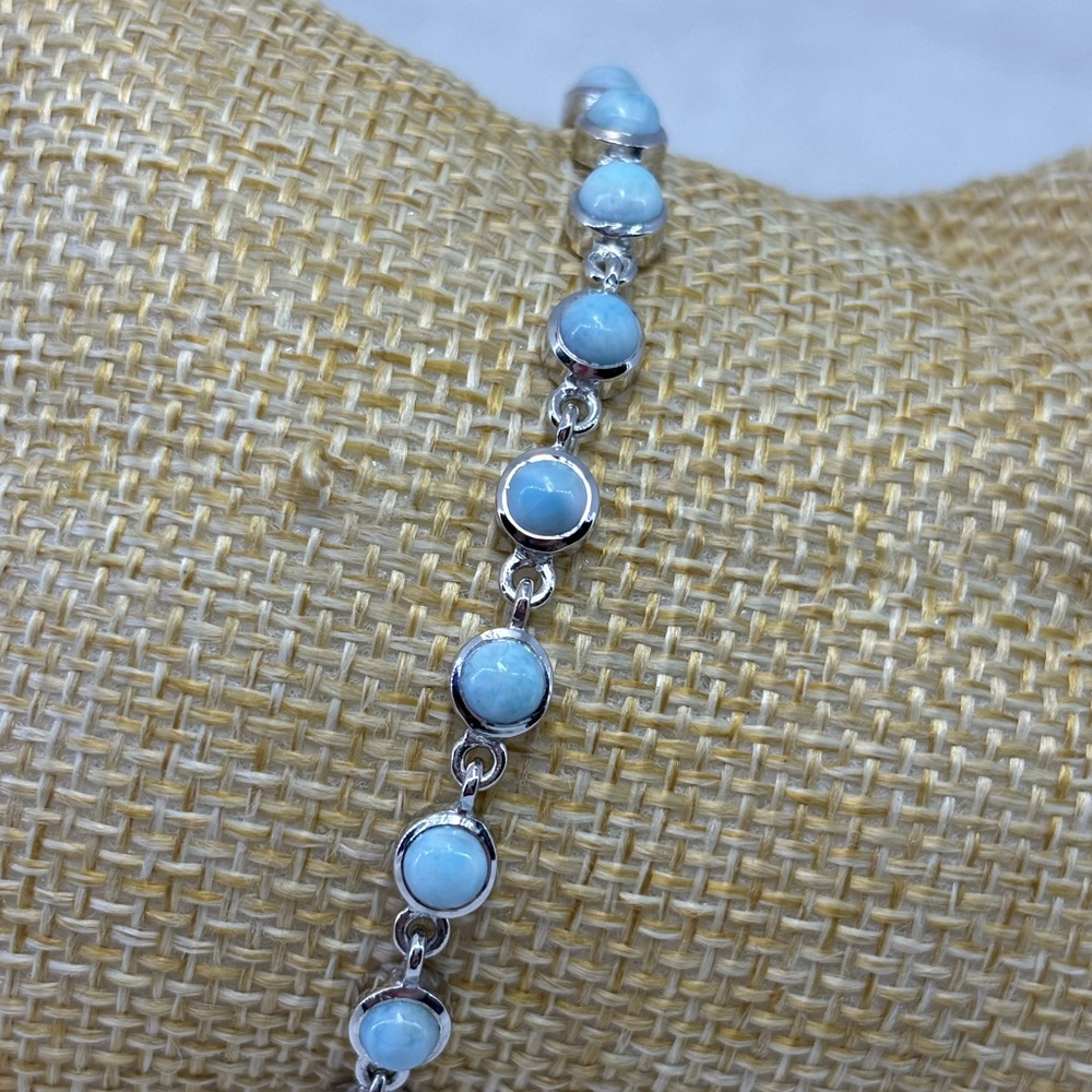 Natural Larimar healing stone bracelet in sterling silver